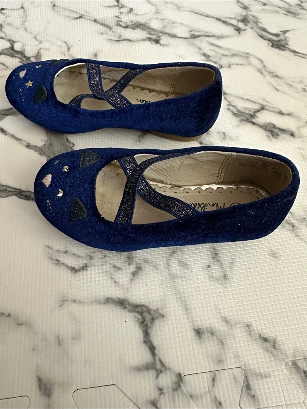 Mini Boden Navy Blue Cat Ballet Flats with Sparkle Straps